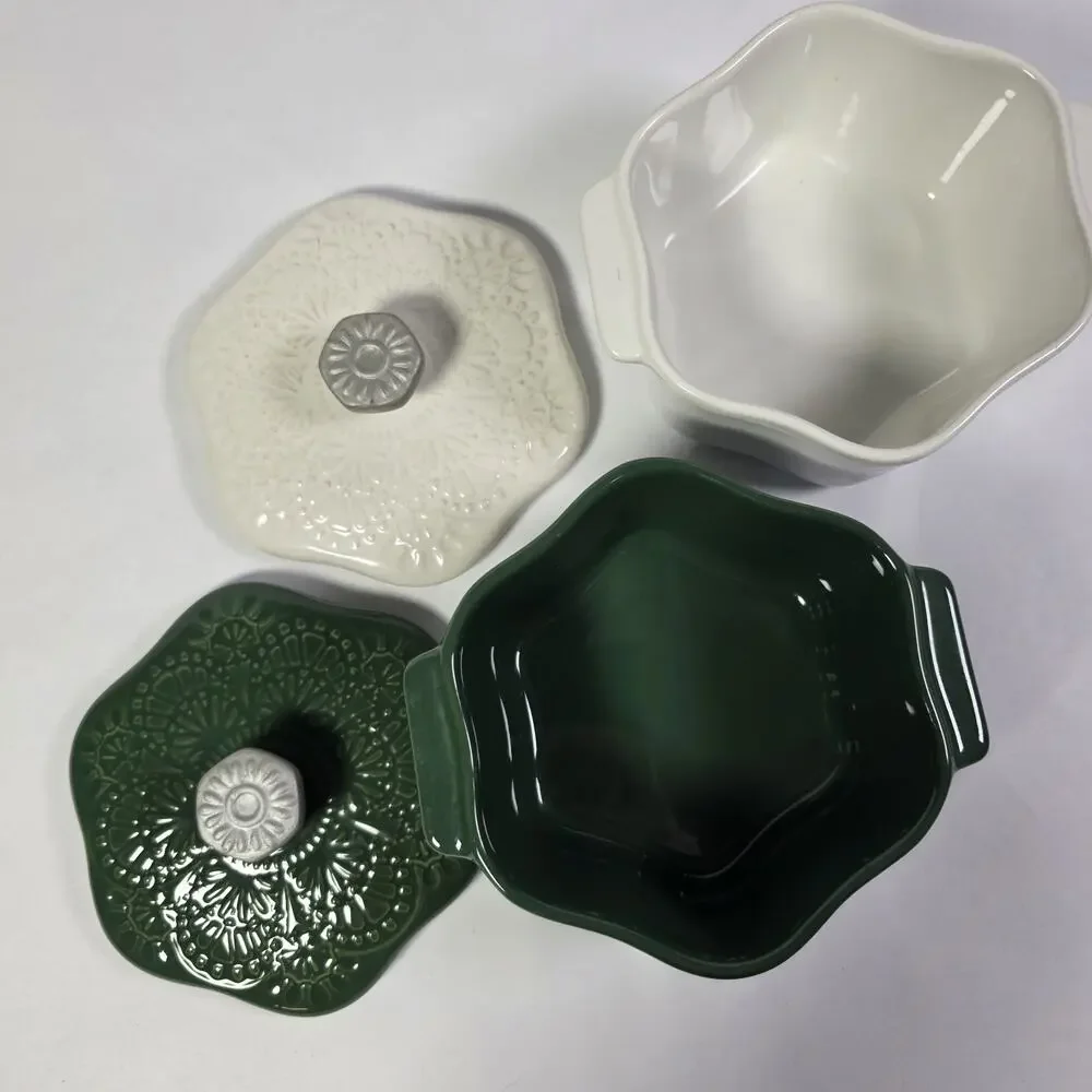 Pioneer Woman White/Green Snowflake Mini Cocotte with Lid 2-Piece Set